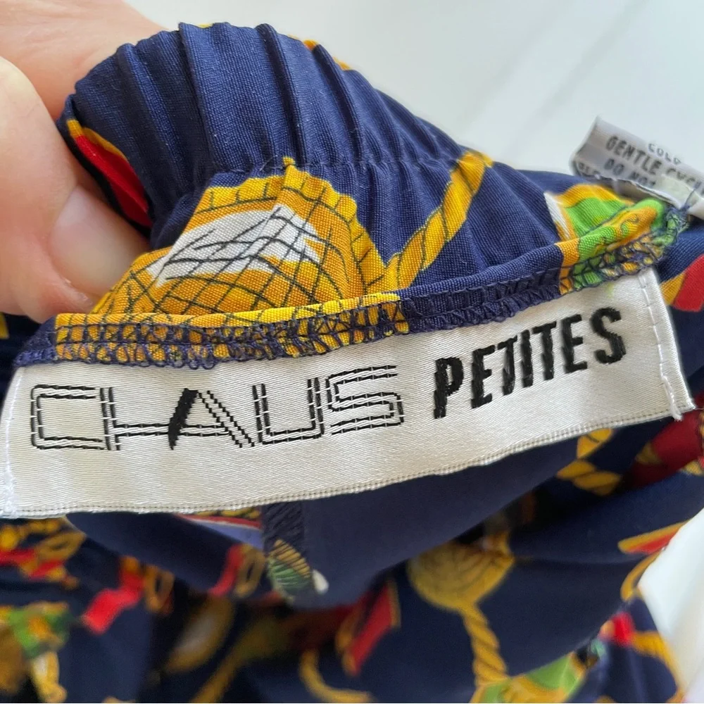 Vintage 90s Chaus Petites Skirt 12P Nautical Scarf Print Preppy Old Money Midi
